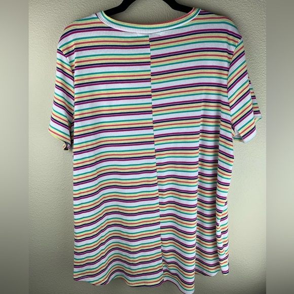 2x-3x Stripped Ribbed Haptics Brand Tee with lots of stretch Plus Size Top - Picture 2 of 5